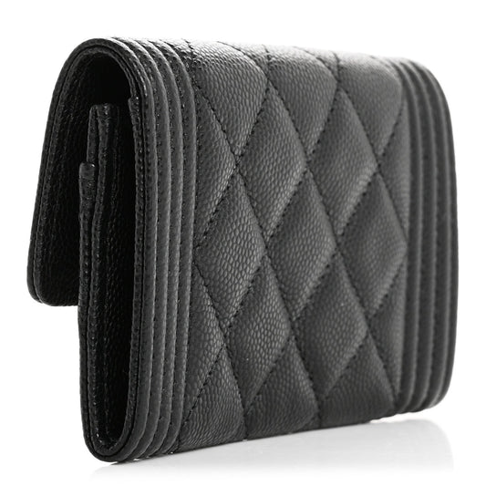 Amelia Caviar Quilted Boy Flap Card Holder Black