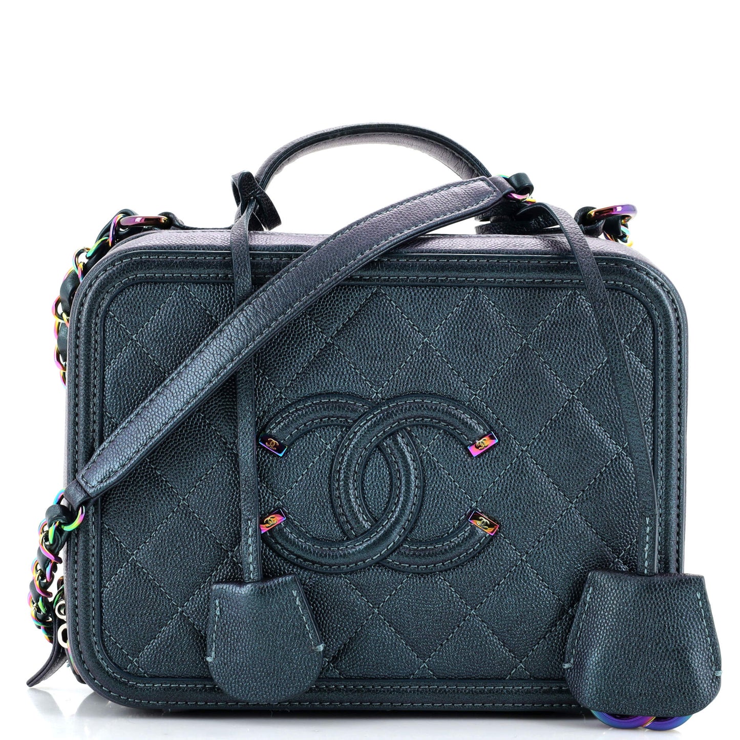 CHANEL Filigree Vanity Case Quilted Iridescent Caviar Medium