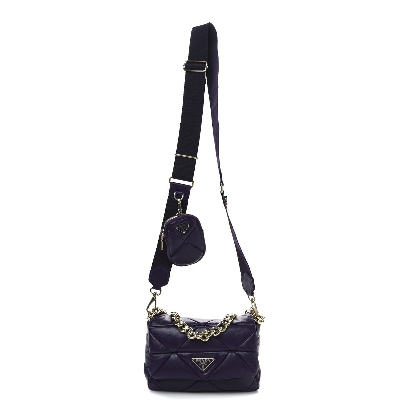 Prada Nappa Re-Nylon Triangle Quilted Patchwork System Flap Shoulder Bag Viola