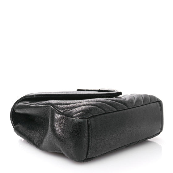 Saint Laurent Sheepskin Matelasse Chevron Monogram Monochrome Medium College Bag Black