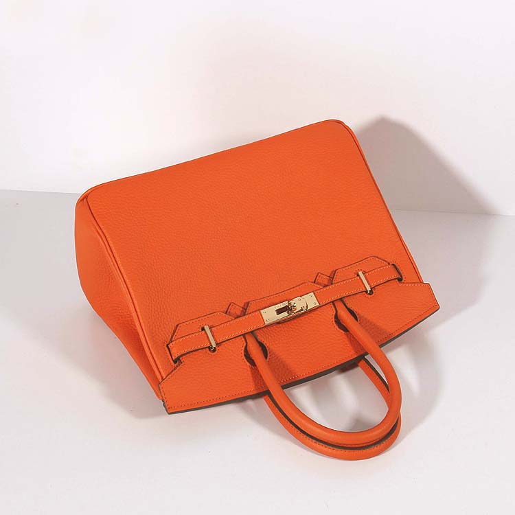 Luxury Hermes 30cm Birkin Bag Togo Leather with Strap Orange Gold