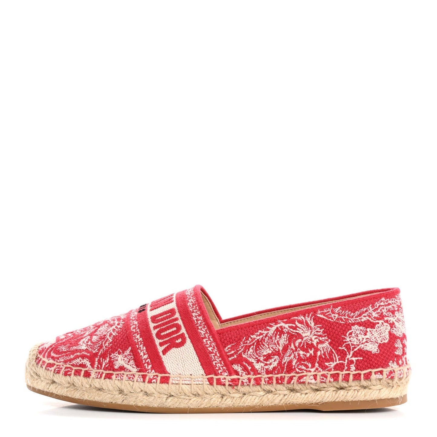 Christian Dior Embroidered Toile De Jouy Granville Espadrille 38.5 Raspberry