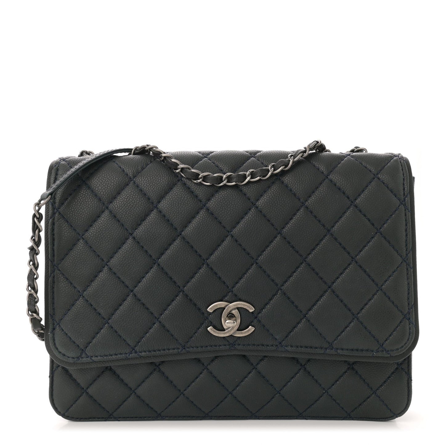 Amelia Caviar Quilted Flap With Chain Blue