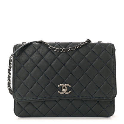 Amelia Caviar Quilted Flap With Chain Blue