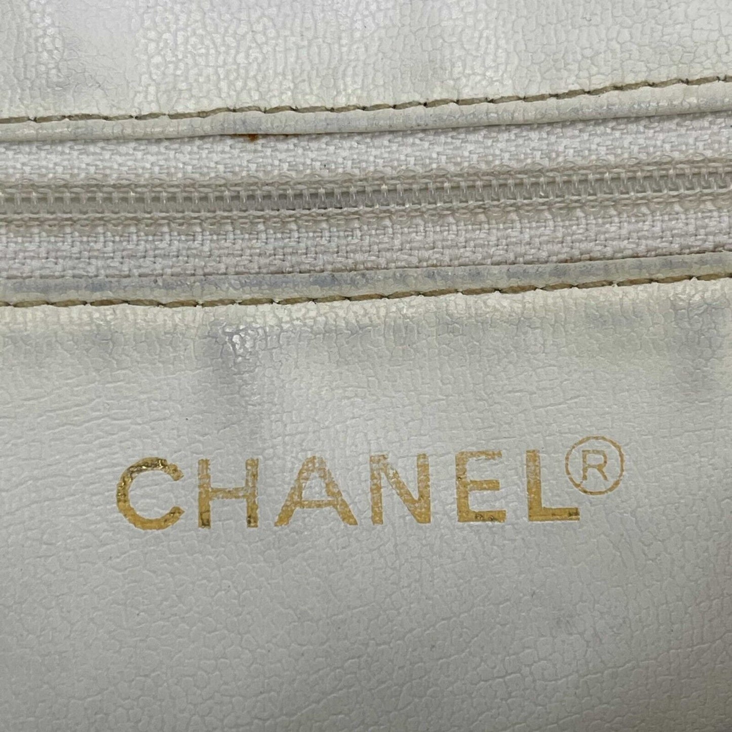 CHANEL -   1994 White Leather Small Chevron Tote / Shoulder Bag
