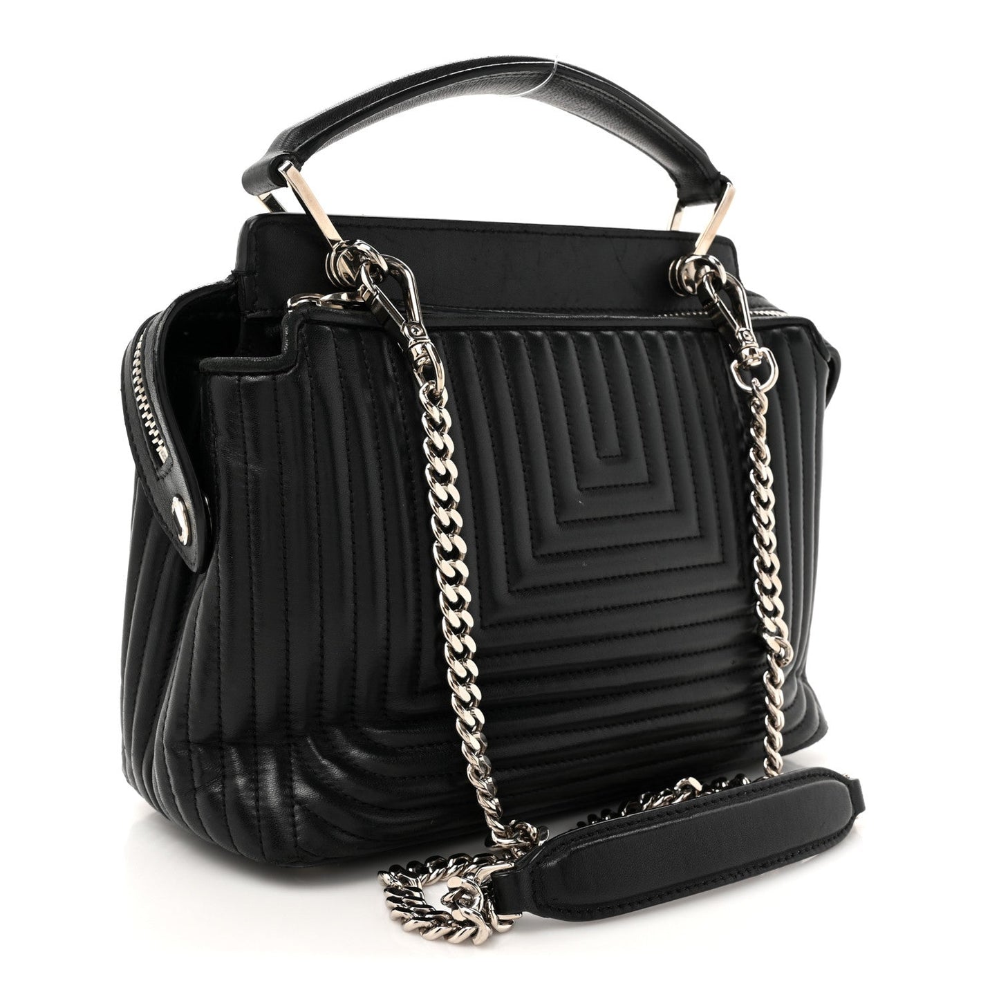 Amelia Shiny Nappa Trapuntata Chain Small DotCom Click Chain Satchel Black