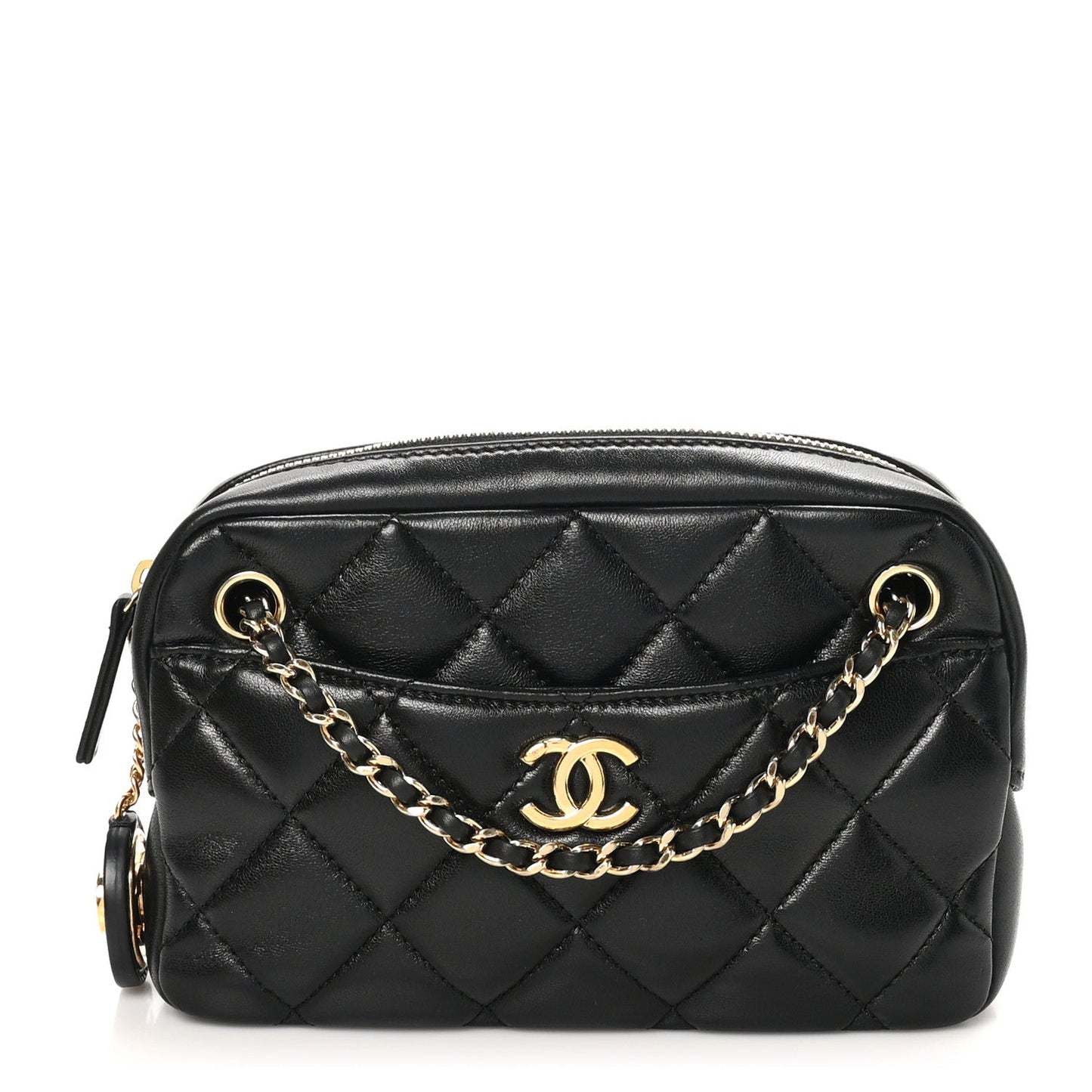 Amelia Shiny Lambskin Quilted Mini Camera Case Black