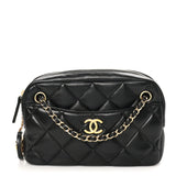 Amelia Shiny Lambskin Quilted Mini Camera Case Black