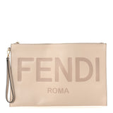 Amelia Vitello King Logo Embossed Large Flat Pouch Poudre