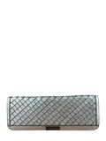 Burberry Metallic Woven Leather Clutch Silver