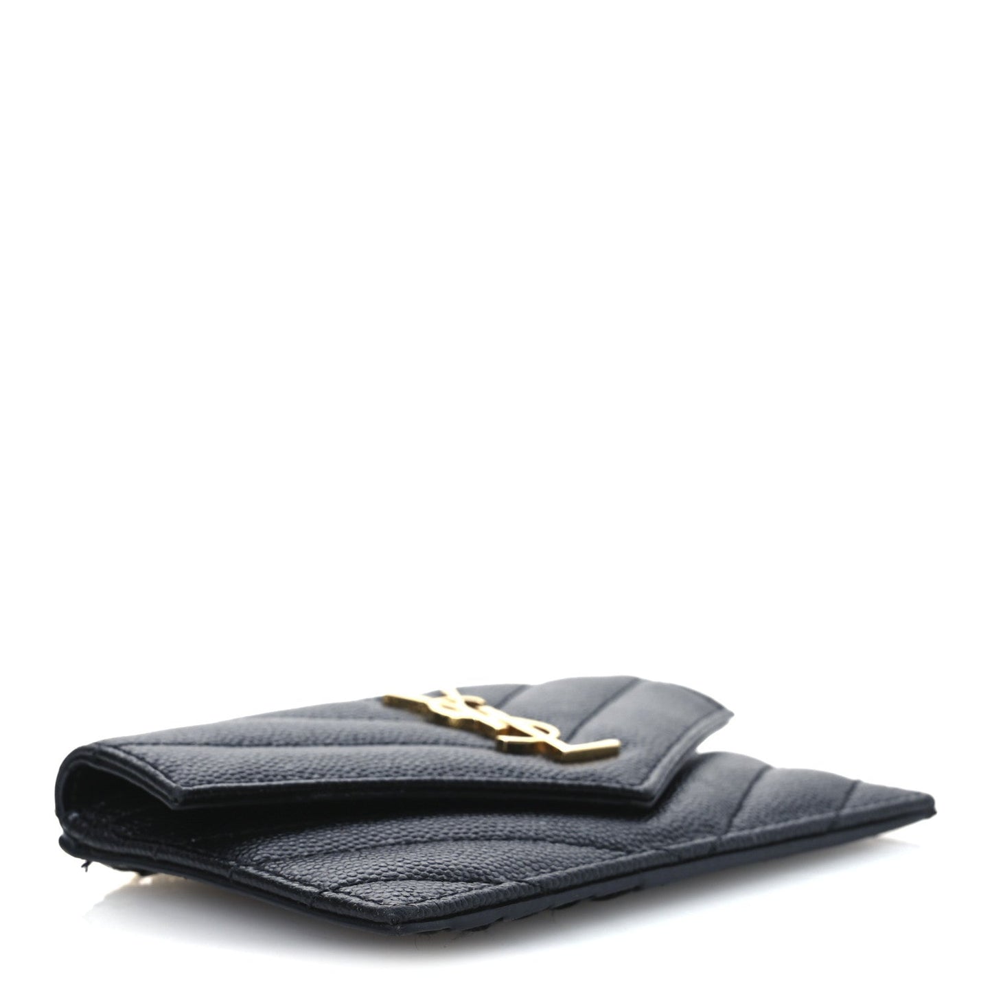 Saint Laurent Grain De Poudre Matelasse Chevron Monogram Compact Wallet Black