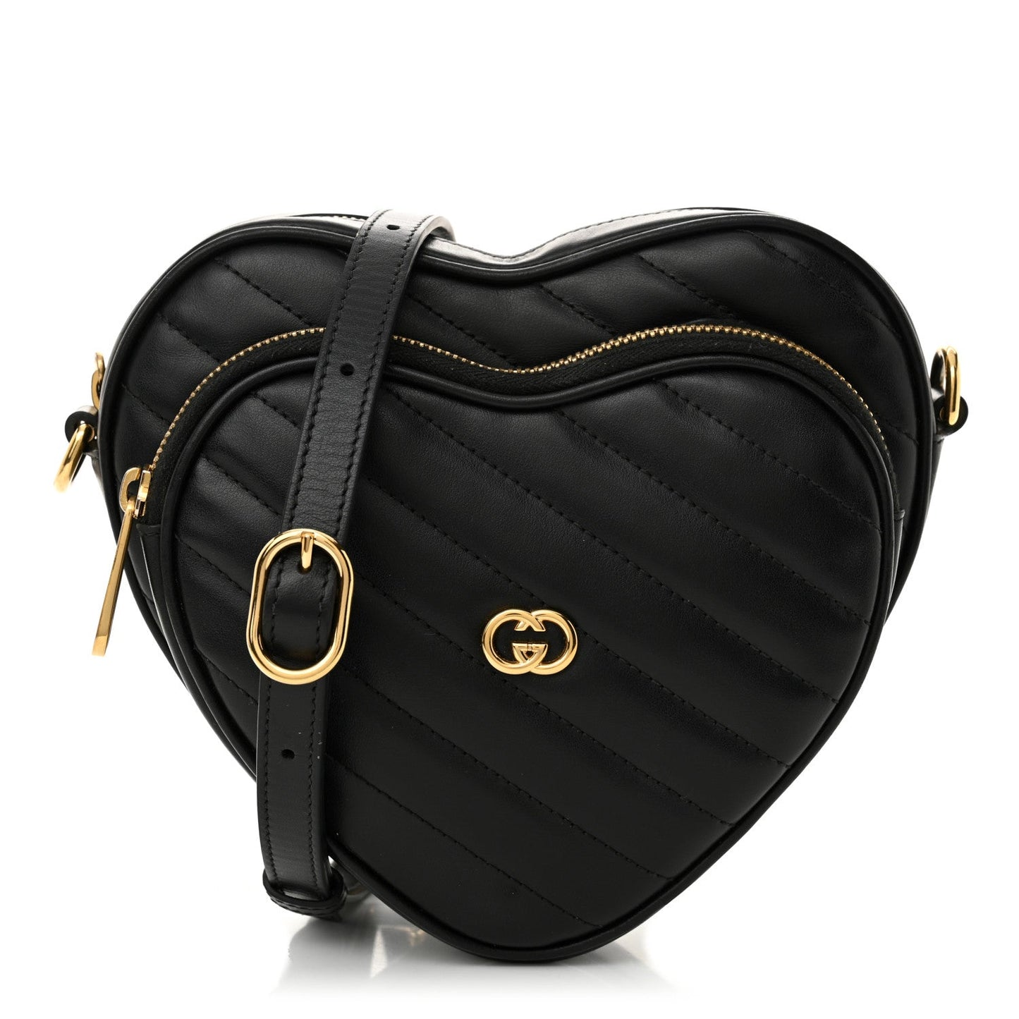 Amelia Calfskin Matelasse Diagonal Mini InterLocking G Heart Shoulder Bag Black