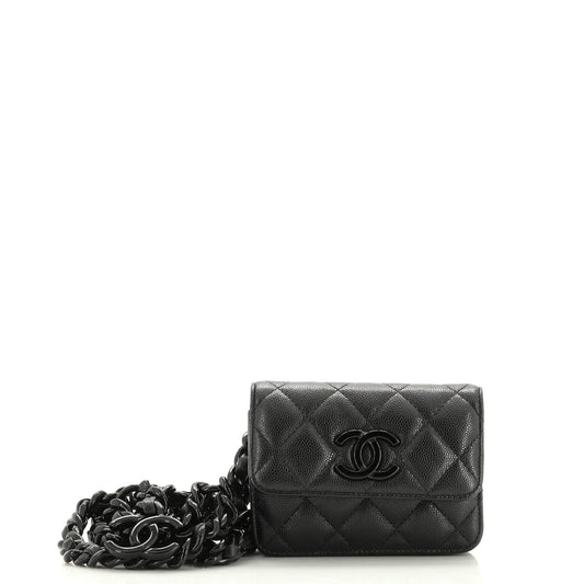 CHANEL My Everything Flap Card Holder Belt Bag Quilted Caviar