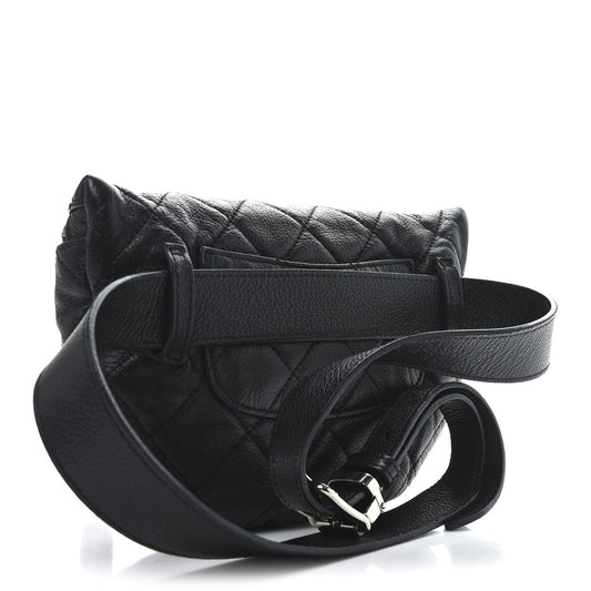Amelia Grained Calfskin Quilted Waist Belt Bag Black