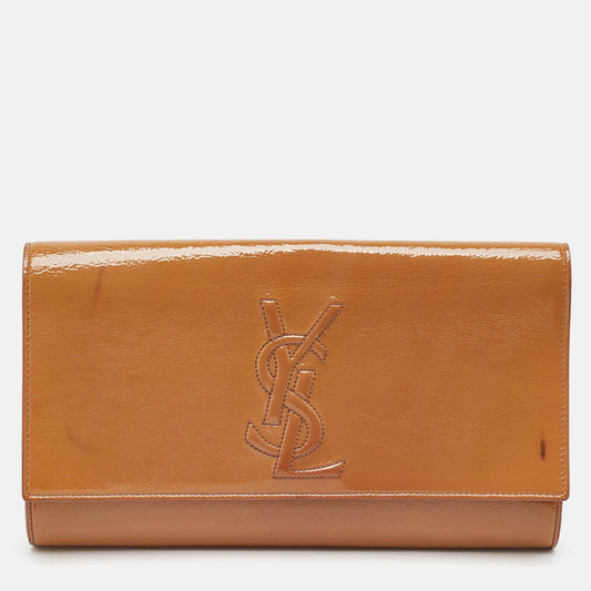 Saint Laurent Beige Patent Leather Belle De Jour Clutch