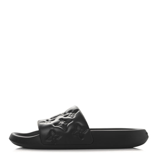 Louis Vuitton Rubber Embossed Monogram Mens Waterfront Mules Black