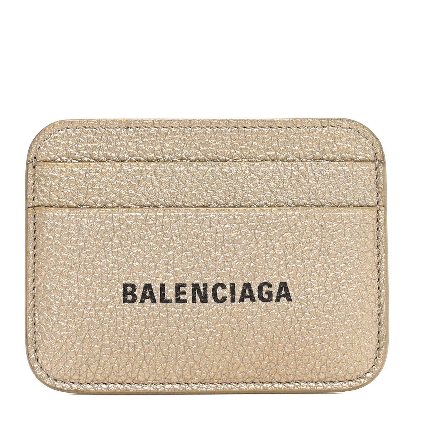Balenciaga Grained Calfskin Logo Cash Rounded Card Holder Gold Black
