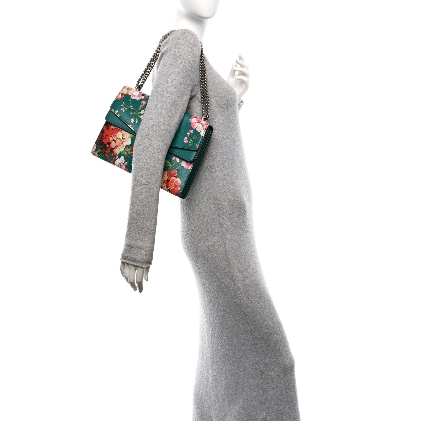 Amelia Calfskin Blooms Print Medium Dionysus Shoulder Bag Bright Emerald Multicolor