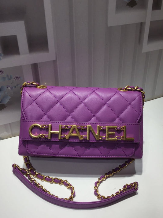 CHL - Front Logo Small Flap Bag Gold Hardware Purple For Women Handbags, Shoulder Bags 8.2in/21AmeliaAS1490