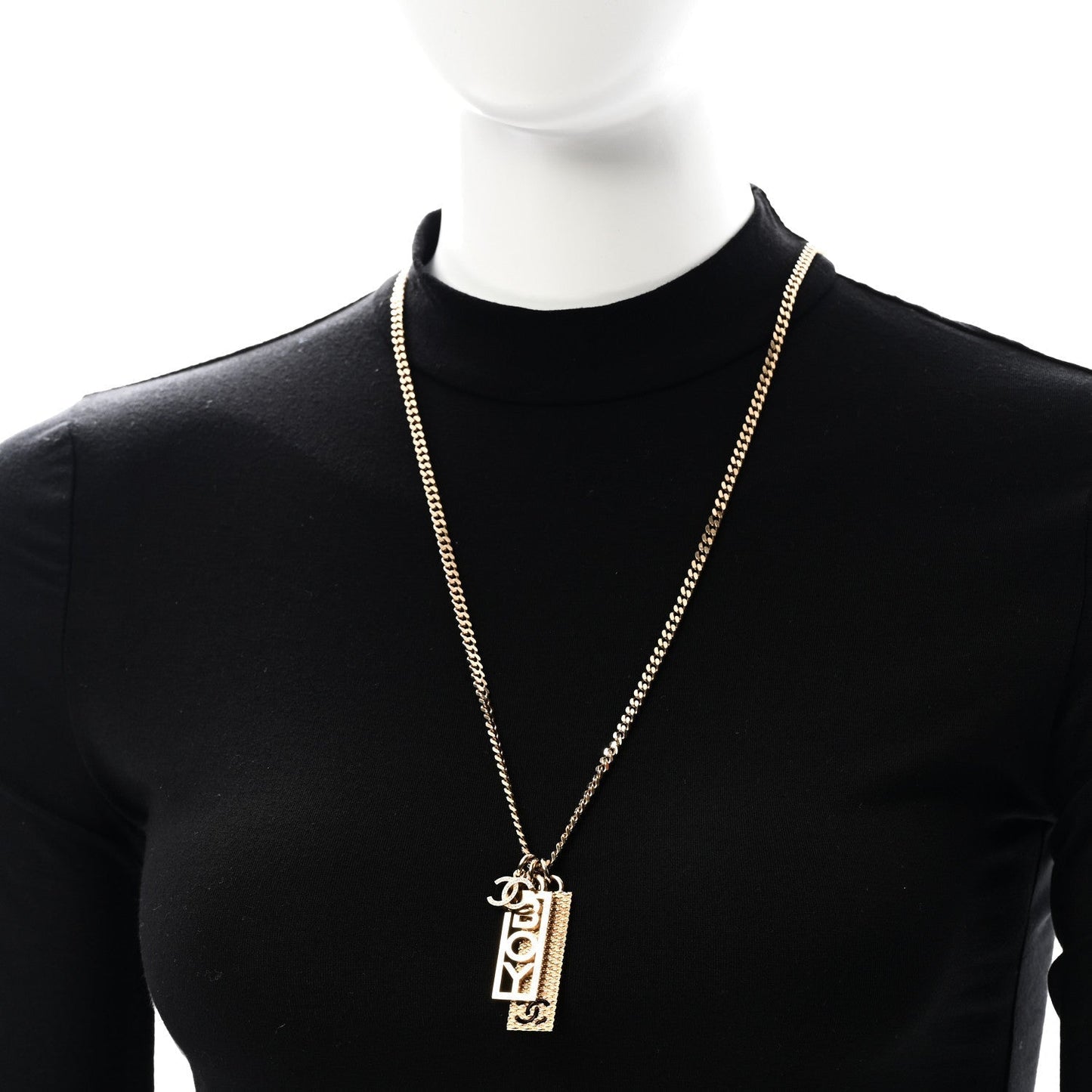 Amelia Metal Crystal CC Boy Pendant Long Necklace Gold