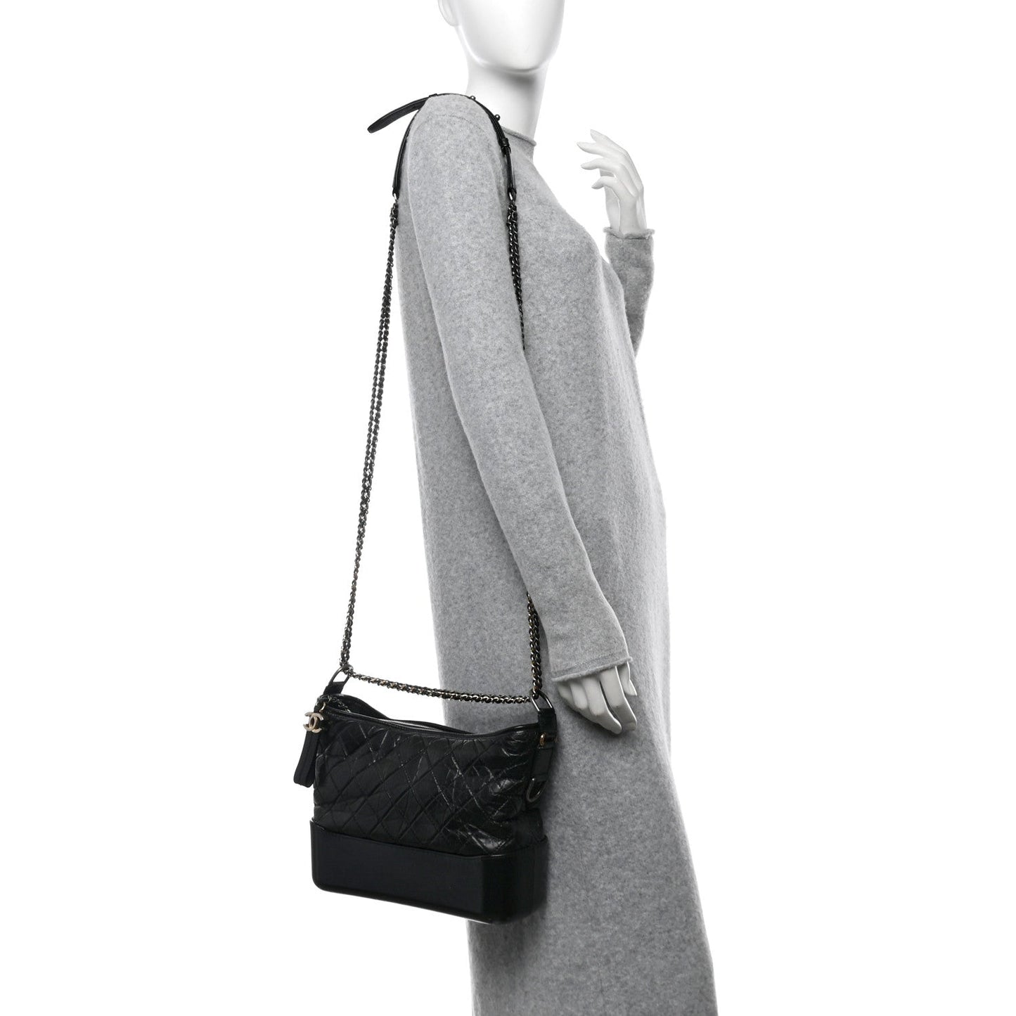 Amelia Aged Calfskin Quilted Medium Gabrielle Hobo Black