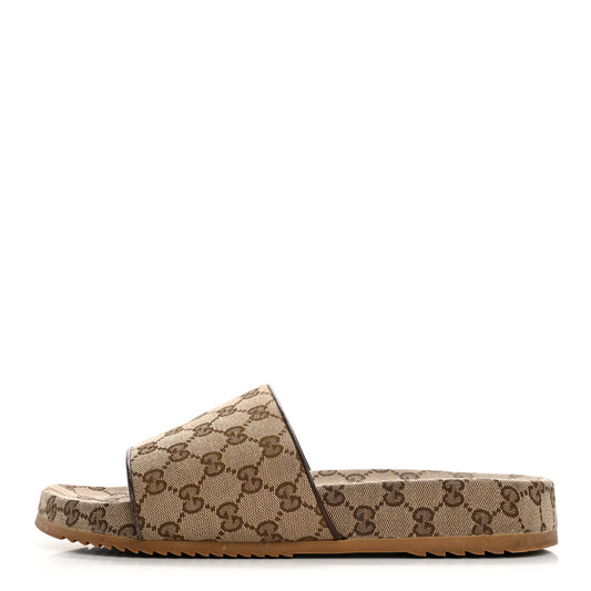 Amelia Canvas GG Monogram Mens Slide Sandals 10 Beige
