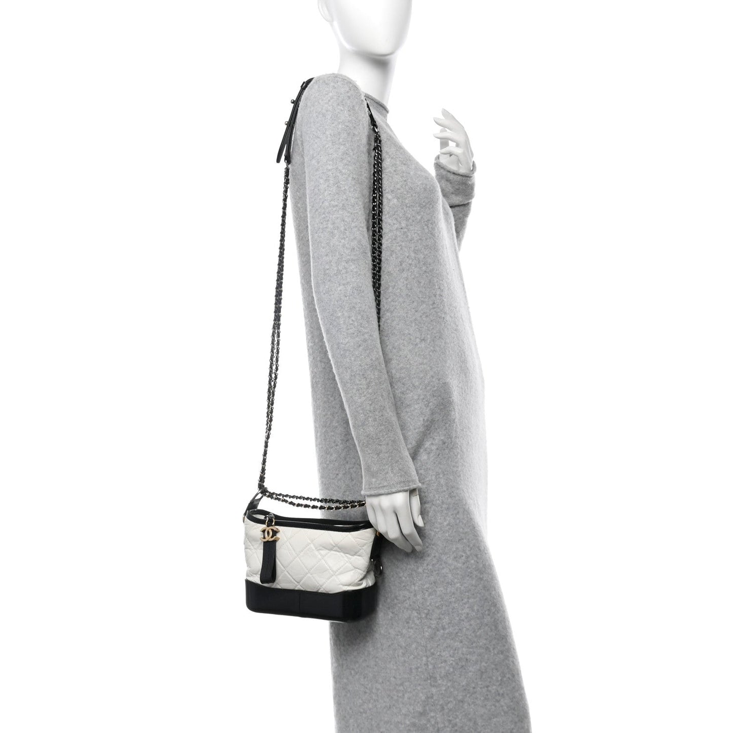 Amelia Aged Calfskin Quilted Small Gabrielle Hobo Black White