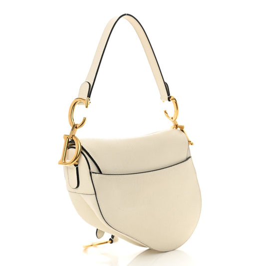 Christian Dior Grained Calfskin Saddle Bag White