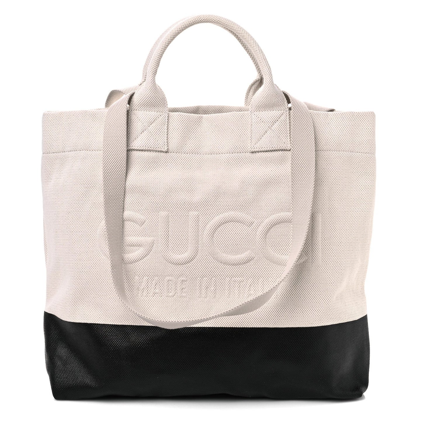 Amelia Canvas Logo Embossed Black Tote Beige