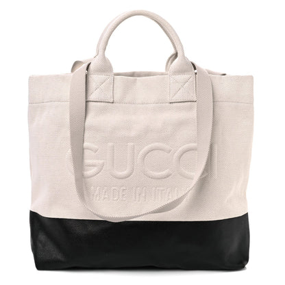 Amelia Canvas Logo Embossed Black Tote Beige