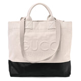 Amelia Canvas Logo Embossed Black Tote Beige