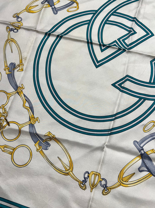 Gucci GG Logo Purple Horsebit Silk Scarf