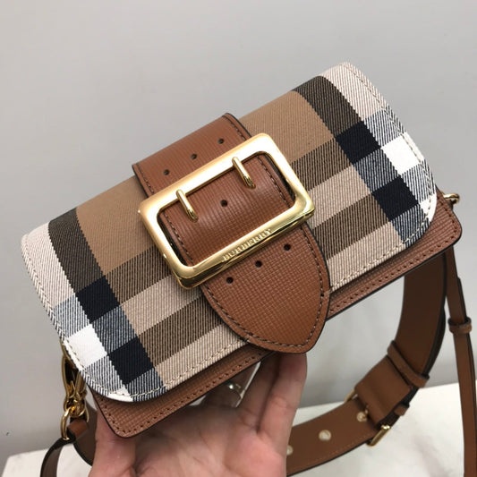 B-Berry - BB  Small Bridle House Check And Buckle Crossbody Brown For Women, Bags 7.8in/20cm