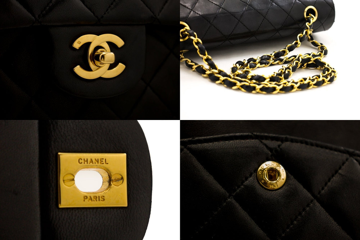CHANEL 2.55 Double Flap Square Chain Shoulder Bag Black Lambskin