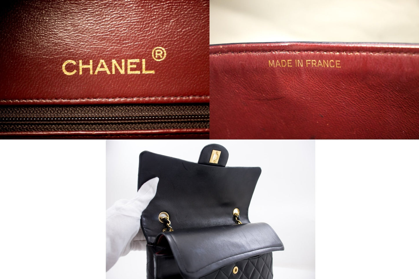 CHANEL 2.55 Double Flap Square Chain Shoulder Bag Black Lambskin