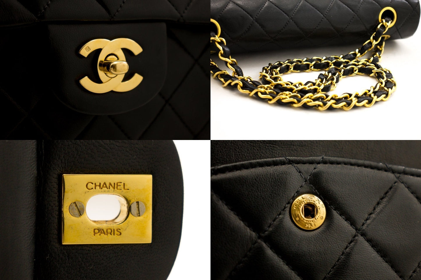 CHANEL 2.55 Double Flap Medium Chain Shoulder Bag Black Lambskin