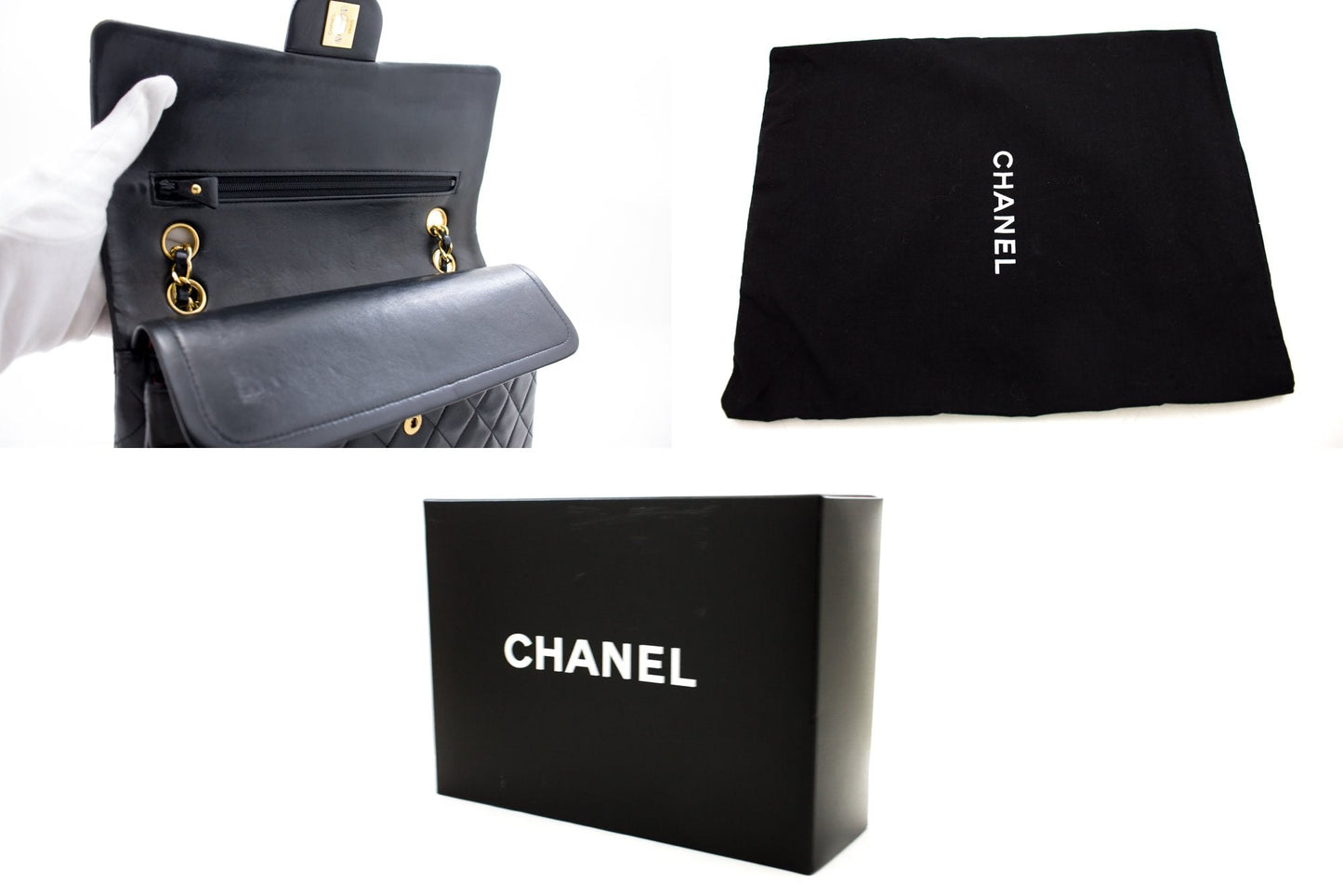 CHANEL 2.55 Double Flap Medium Chain Shoulder Bag Black Lambskin