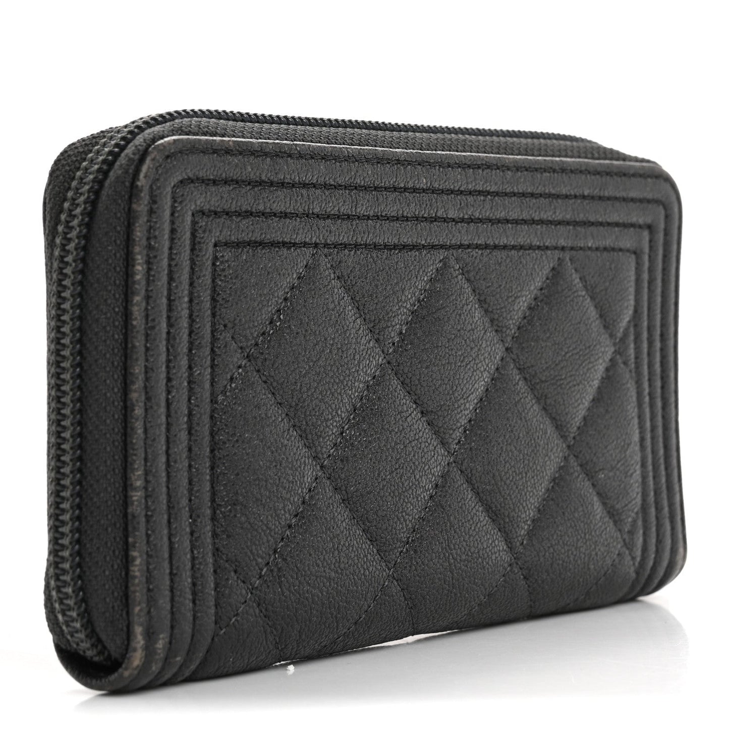 Amelia Iridescent Caviar Quilted Small Boy Zip Around Wallet Grey