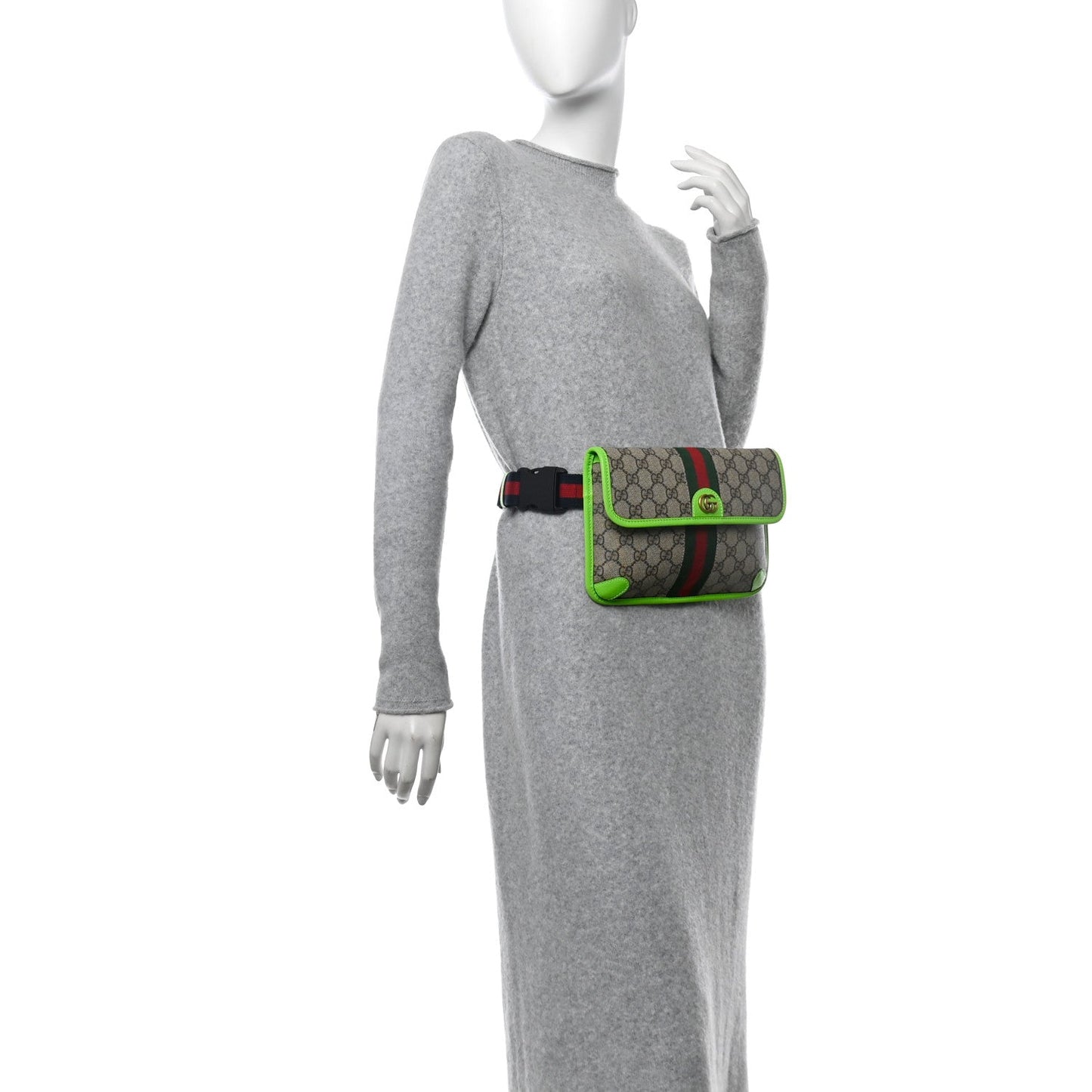 Amelia GG Supreme Monogram Web Small Ophidia Belt Bag Beige Ebony Electric Green