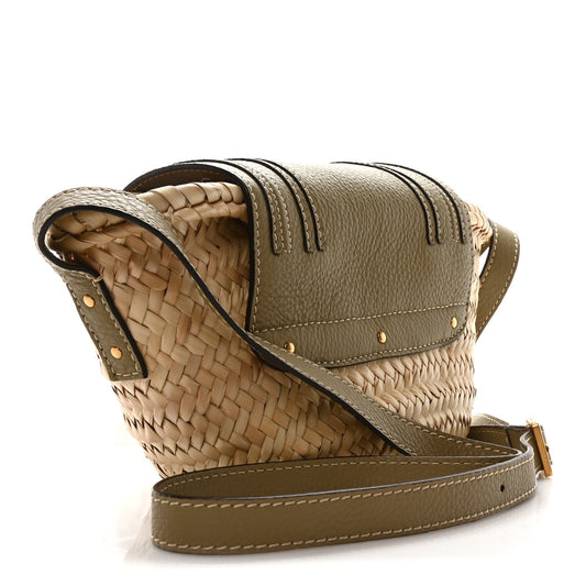 Amelia Raffia Small Grain Calfskin Small Marcie Basket Shoulder Bag Pottery Green