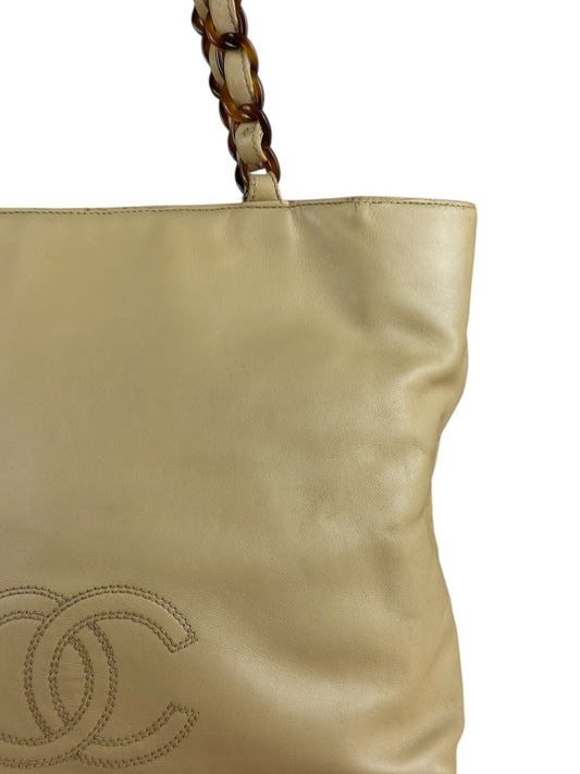 Chanel CC Beige Leather Plastic Chain Tote 1998