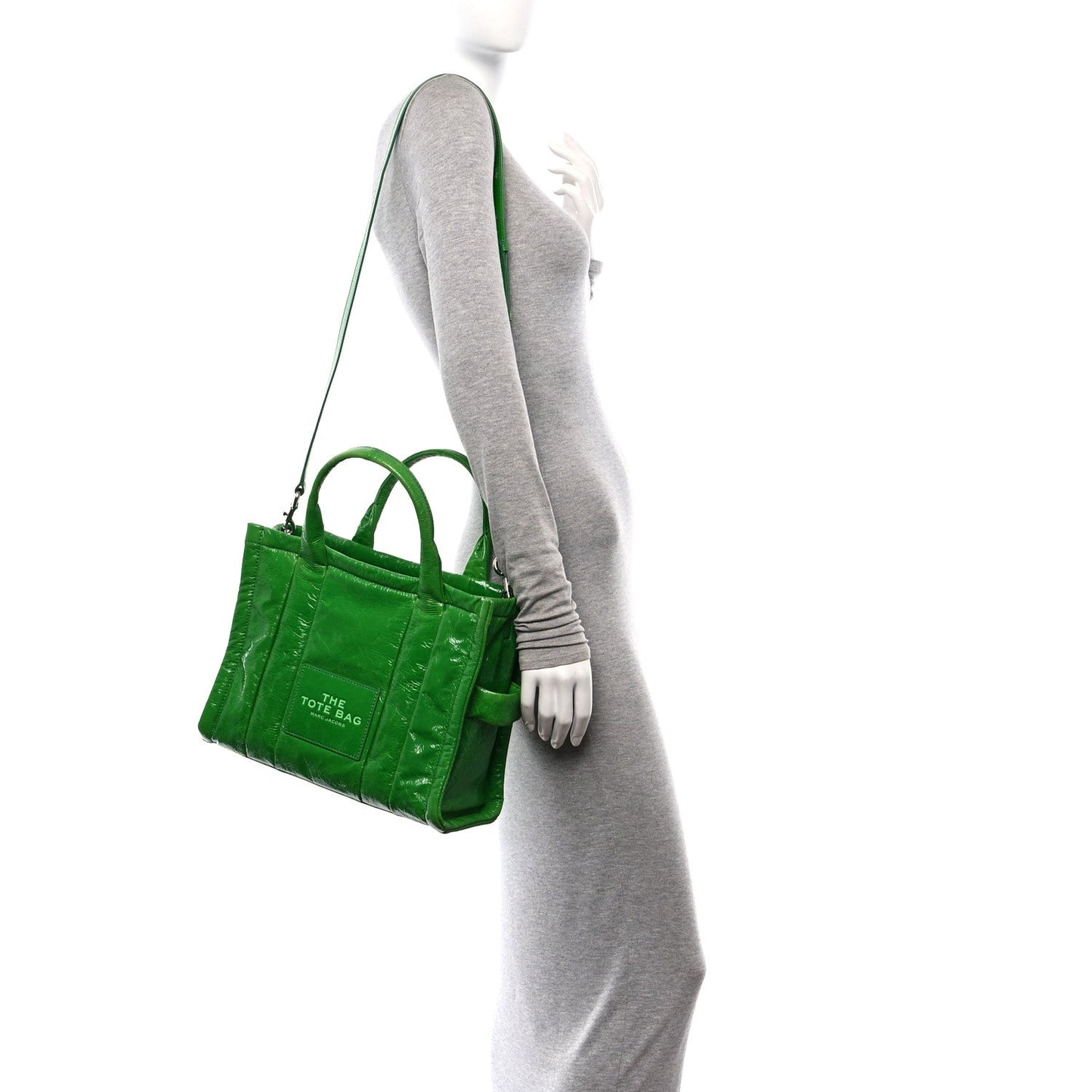 Marc Jacobs Shiny Crinkled Calfskin Medium The Tote Bag Green Glow
