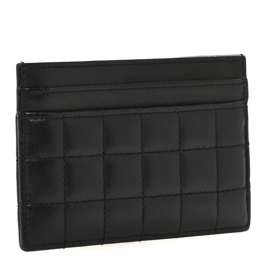 Saint Laurent Lambskin Carre Quilted Cassandre Credit Card Case Black
