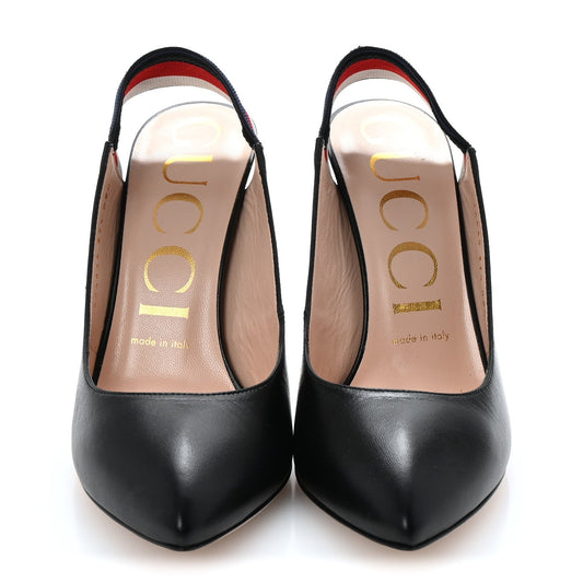 Amelia Malaga Kid Web Sylvie High Heel Slingback Pumps 37.5 Black