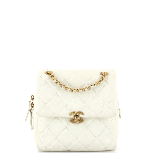 CHANEL Chain Melody Flap Backpack Quilted Caviar Small