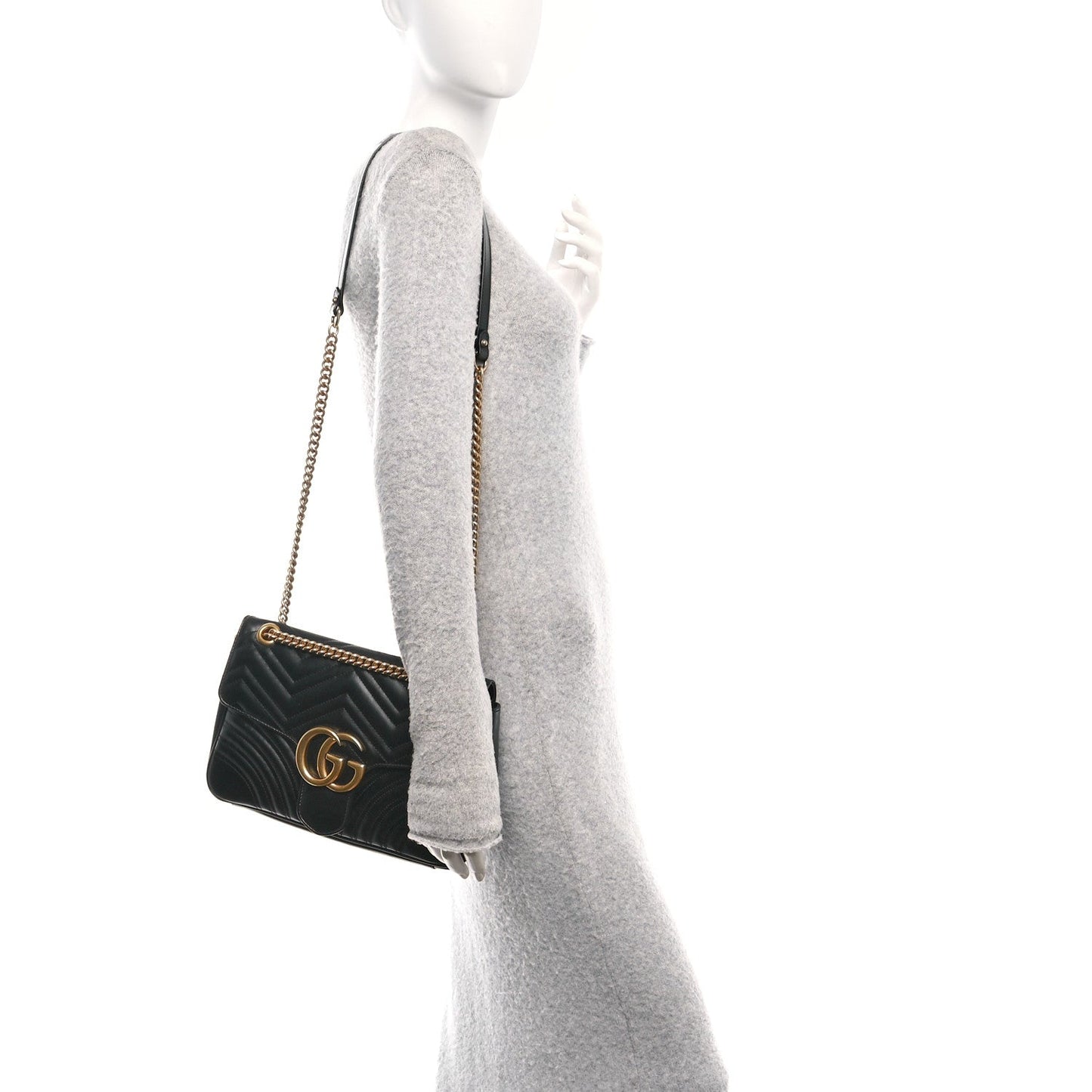 Amelia Calfskin Matelasse Medium GG Marmont Shoulder Bag Black