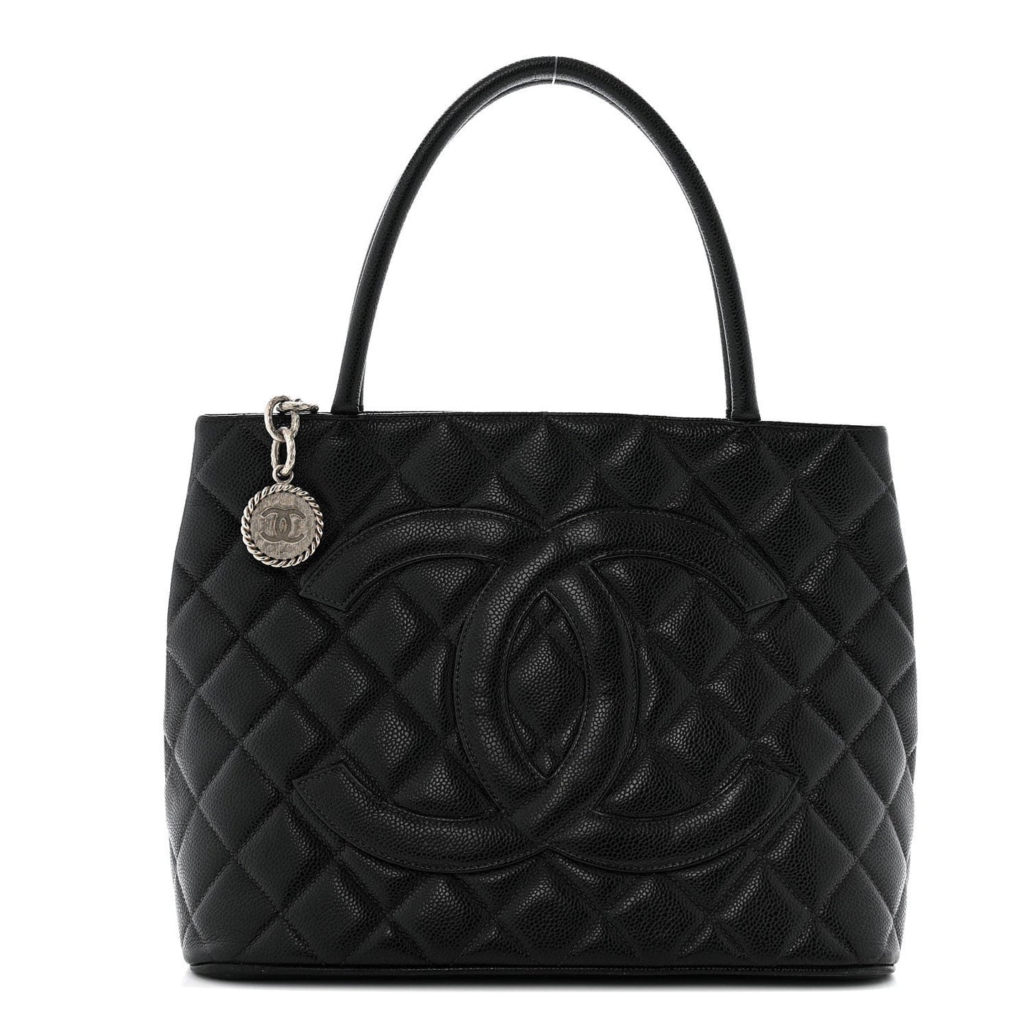 Amelia Caviar Quilted Medallion Tote Black