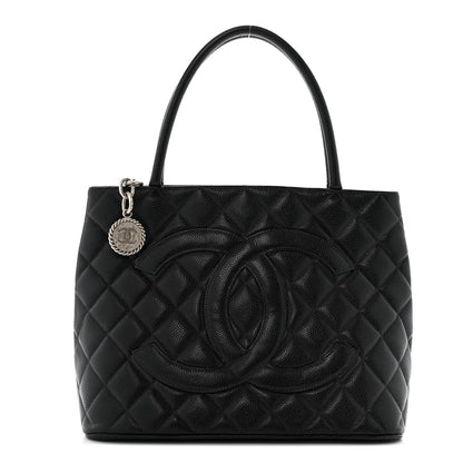 Amelia Caviar Quilted Medallion Tote Black