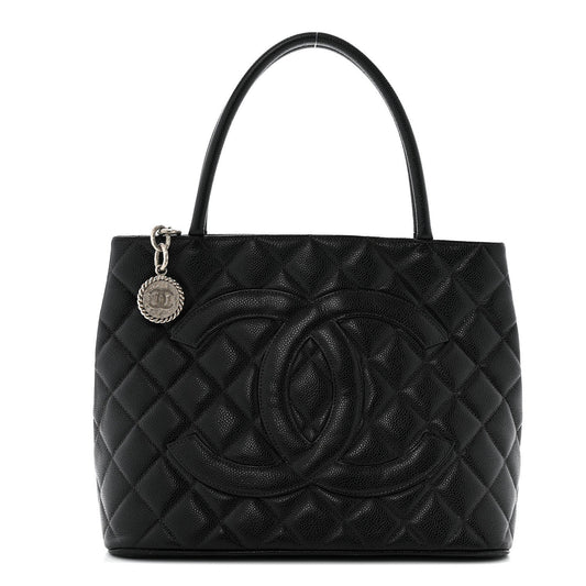 Amelia Caviar Quilted Medallion Tote Black