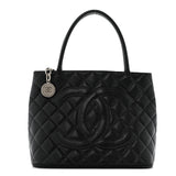 Amelia Caviar Quilted Medallion Tote Black